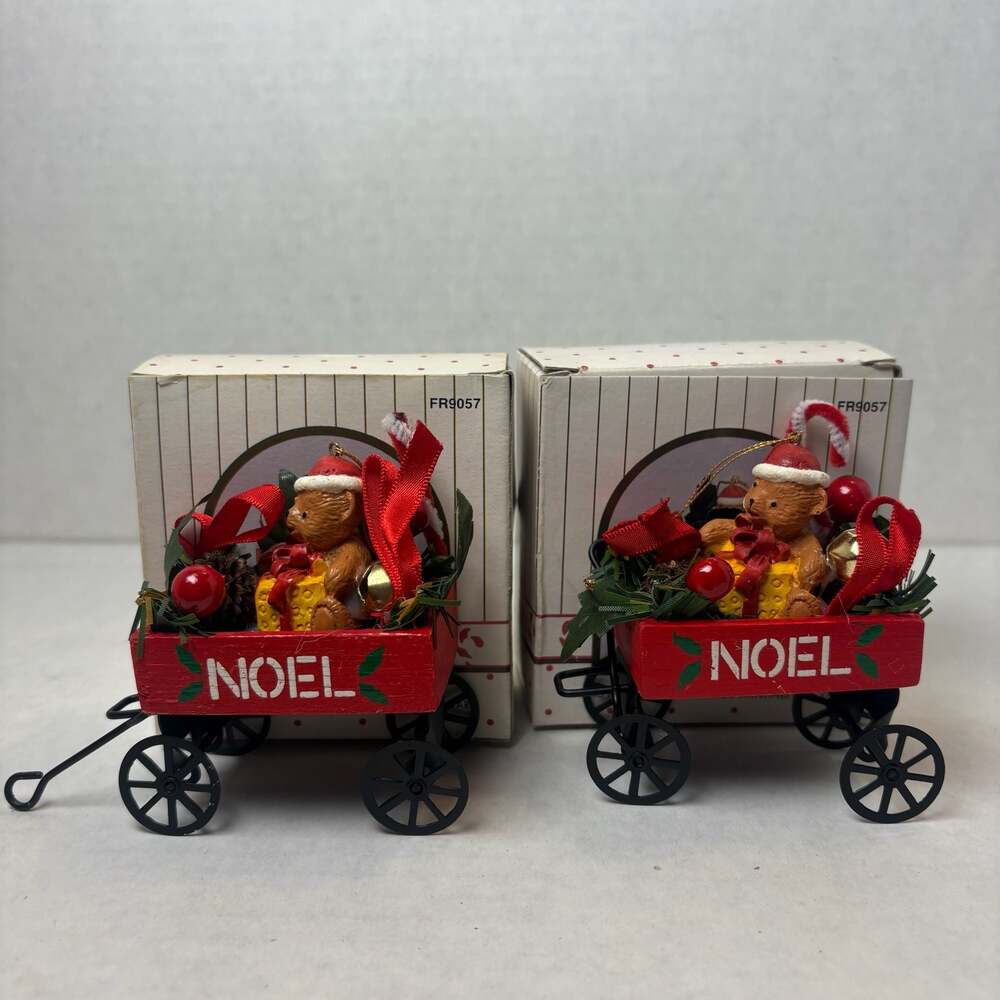 Vintage Teddy Bear in Red Wagon Christmas Ornament by Wang's International (2)
